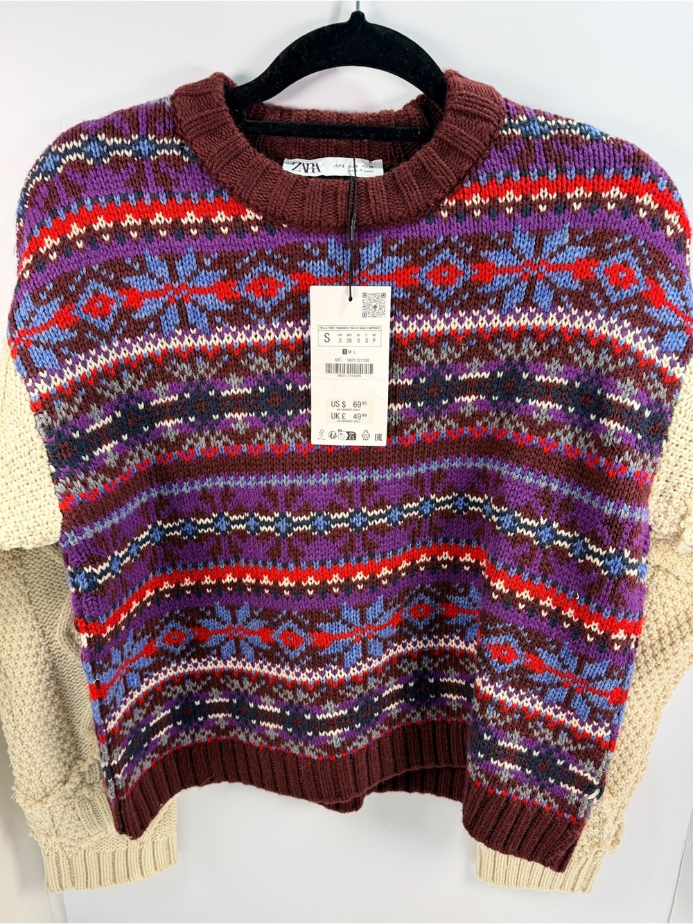 Zara Fair Isle Knit Crewneck Sweater NWT Size S